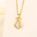 Collana fiocco dorato con pendente in zircone a goccia e catena in acciaio inossidabile - Oro