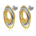 Detailed view of irregular geometric oval earrings in two-tone gold and silver finish - Bi-color Gold Silver Loop
