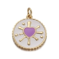 Detailed close-up of a gold-plated charm pendant with purple heart and white enamel inlay - CX150-03 Round White Enamel - Purple Heart