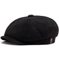 Classic black newsboy cap in textured knit fabric with vintage side metal button detail - 55-59cm (Adjustable) / Black