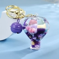 Cute hot air balloon acrylic keychain with purple beads and golden metal ring - Gradient Rope + Colorful Bead Milk Tea Cup / Hot Air Balloon [Purple]