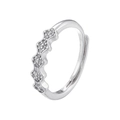 Detailed view of silver wave-shaped adjustable ring with pavé-set sparkling zircons - VJ487 Silver (Wave Zigzag Zircon)
