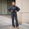 Ensemble deux pièces en polaire gris foncé avec haut demi-zip et pantalon taille haute - S / Gris