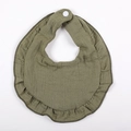 Detail of sage green ruffled muslin bib showing soft double-layer cotton gauze texture - Army Green