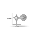 Silver G23 titanium labret stud with a 4 pointed star and clear round crystal gem - 590-4# Silver Four-pointed Star