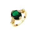 Bague élégante plaquée or 18 carats avec grande pierre vert émeraude ovale et zircons - Plaqué Or 18K Zircon Vert-R407