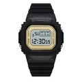 Waterproof digital sports watch with black resin strap and gold rectangular dial frame - Black Gold