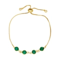 Adjustable gold bracelet with emerald green crystals and sliding box chain clasp - Green