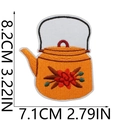 Detail of teapot embroidery patch with orange fabric and red flower design for bags - Orange Floral Teapot (C5CW-125-12)