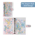 A6 shell-shaped sequin PVC binder with silver 6-ring metal binder and snap button closure - PVC Sequin Shell Shell