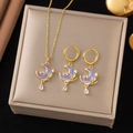 Dreamy moon jewelry set with purple zircon necklace and earrings on gold box - Lavender