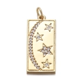 Gold-plated moon and star pendant necklace with zircons and enamel on white background - CX138-2 Rectangle Crescent Moon 4 Stars Pendant