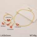 Conjunto de joyas de acero inoxidable bañado en oro de 18k con mariposas rojas - Rojo (KS219953-LX)