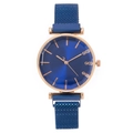 Women's fashion quartz watch with deep blue sunburst dial and rose gold mesh strap - Blue
