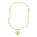 Collier avec pendentif cœur doré, chaîne trombone et fermoir à bascule poli brillant - Cœur Patchwork (B)