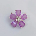 Exquisite five-petal purple flower brooch with central rhinestones and golden metal base - Purple Five-Petal Flower