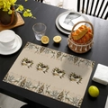 Christmas place mat with vintage reindeer and sleigh pattern on beige linen fabric - Reindeer Sleigh