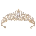 Elegant gold bridal tiara with intricate filigree and sparkling teardrop rhinestones - Gold Circle Style