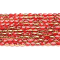 Detail of multi-faceted red and gold crystal glass beads arranged in rows for jewelry DIY - 6*8mm (Approx 36pcs/strand) / Red