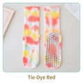 Tie-dye red non-slip cotton yoga socks with grey silicone grip for Pilates and home - Size 36-42 / Floral Red