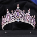 Baroque silver bridal crown with pink crystals and rainbow waterdrop rhinestones - Silver Purple AB Rhinestones