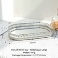 Silver rectangle mirrored tray with hollow iron pattern and geometric luxury design - Silver Mirror Tray - Large Rectangle
