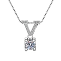 Elegant silver V-shaped necklace featuring a sparkling round solitaire zircon pendant - Xl-62 [comes With Box And Chain]