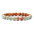 Ethnic beaded bracelet with natural agate stones and brown wood beads in Chinese style - 8mm Shoushan Stone & Wood Bead