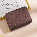 Brown glitter accordion card wallet with double gold zippers and a sparkling finish - Glitter Double Zipper Brown