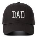 Detail of white DAD embroidery on a black cotton baseball cap with twill texture - Adjustable / DAD Embroidery / Dark Gray