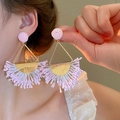 Pendientes bohemios rosas con borlas, perlas y detalles dorados de estilo elegante - Flecos de borlas bohemias (21#)