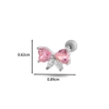 Pink bow-shaped bow knot stud with heart zircon and dimensions 0.62cm x 0.89cm - 3# Silver (Bowknot Style)