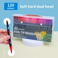 Set of 120 colors dual tip watercolor markers with soft brush and fine tips in a plastic case - 120 Colors Black Barrel