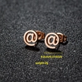 Minimalist rose gold stainless steel @ symbol stud earrings with 0.8cm diameter - 040 @ Symbol / Rose Gold