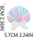 Detail of pink and blue seashell embroidery patch with size dimensions 6cm x 5.7cm - Pink Blue Shell