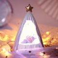 Purple hand-crank music box featuring a sleeping angel in a star-topped tent 10.5x9x14cm - 1121-7B / Purple Tent Light