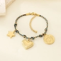 Bracciale boho intrecciato a mano con ciondoli sole, luna e cuore in blu e oro - Mix Blu Marrone Oro (KB207963-SXSJ)