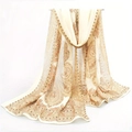 Beige paisley print chiffon scarf with vintage brown and rust red floral patterns - Beige Paisley