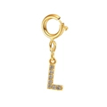 Gold-plated stainless steel letter L charm with sparkling zircon stones and spring clasp - Letter Pendant-L