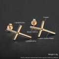 18k gold plated cross stud earrings with AAA zircon inlay measuring 1.4cm by 2.2cm - ED08-6 Cross / Gold
