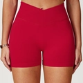 Rote High-Waist-Yoga-Shorts mit V-förmigem gekreuztem Bund und gerippter Textur für Fitness - S / Rot