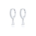 Detail showing S925 sterling silver stamp and sparkling pear-cut zircon drop earrings - Silver-White Zircon