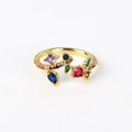 Detailed top view of gold adjustable open ring with multi-color cubic zirconia stones - Adjustable Open / Multi-color Gem Combination Style(XJZ50)