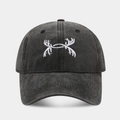 Close-up of white antler embroidery on vintage washed charcoal cotton baseball cap - Adjustable / Black