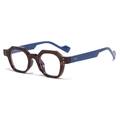 Retro polygon sunglasses with dark tortoise frames, deep blue temples and rivet accents - Leopard Frame Blue Temples Blue Light Blocking Lens