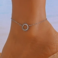 Silver sun pendant anklet in minimalist design for women beach vacation jewelry - Silver Sun Pendant Anklet (05 White K 11127)