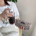 Floral corduroy stationery pouch with large capacity and purple vintage flower pattern - Purple Flower Branch