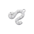 Detailed close-up of S-letter charm pendant with small white pearls and silver metal base - Silver Leo Pearl Pendant