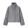 Veste en laine grise pour femme avec paillettes argentées et motifs de flocons de neige - XS / Gris clair