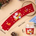 Christmas theme cup sleeves set of 10 featuring cute Santa and reindeer cartoon designs - 10 Pieces / Cup Sleeve Christmas Snowman Red